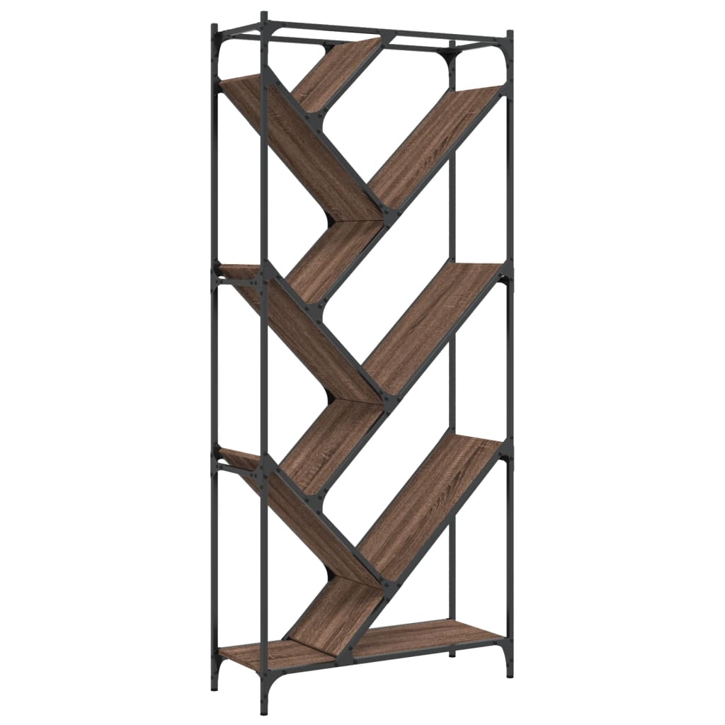 vidaXL Βιβλιοθήκη Καφέ Δρυς 79x30x180 εκ. Επεξεργ. Ξύλο & Μέταλλο