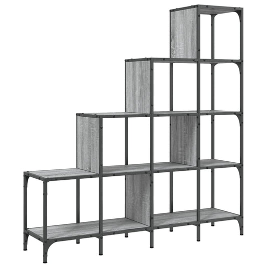 vidaXL Βιβλιοθήκη Γκρι Sonoma 122x30x132 εκ. Επεξεργ. Ξύλο & Μέταλλο