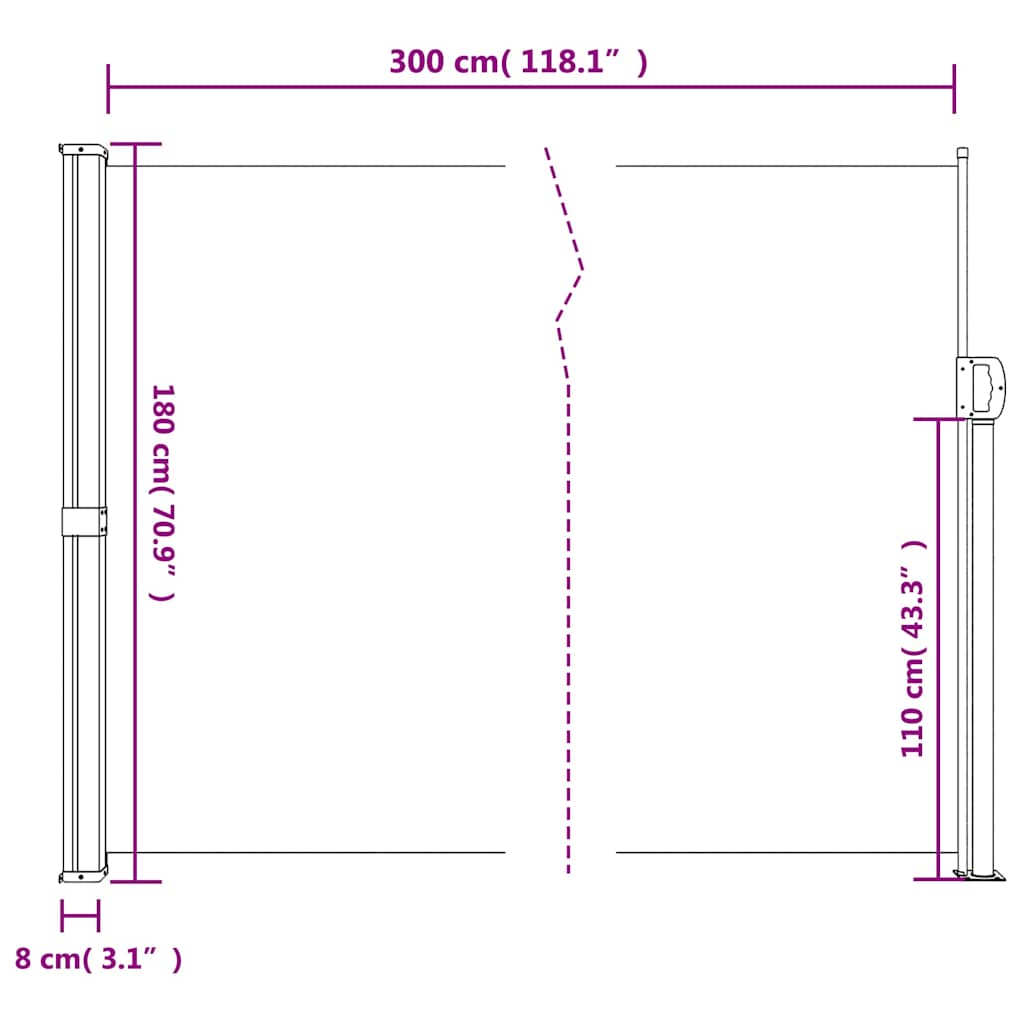 vidaXL Πτυσσόμενη Πλαϊνή Τέντα Ανθρακί 180x300 εκ.