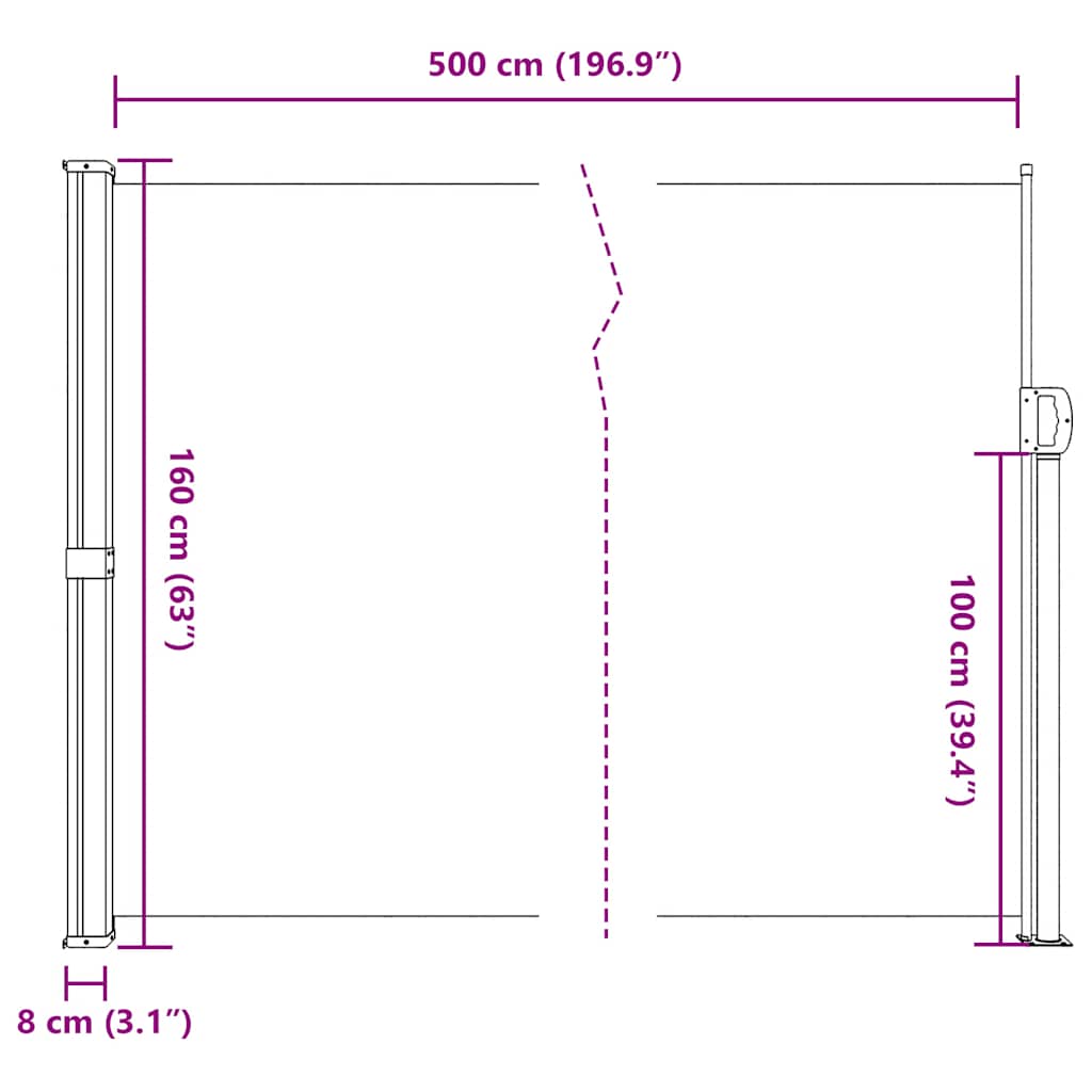 vidaXL Σκίαστρο Πλαϊνό Συρόμενο Κρεμ 160 x 500 εκ.