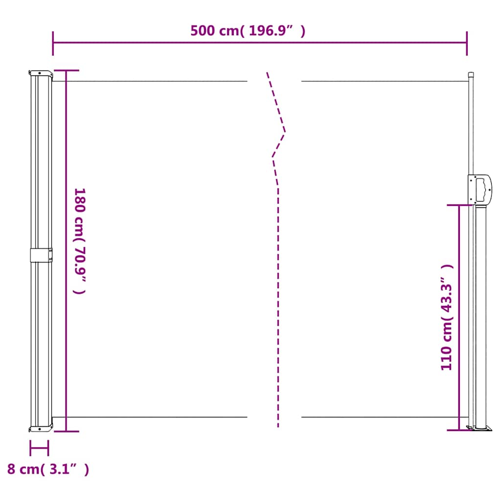 vidaXL Σκίαστρο Πλαϊνό Συρόμενο Μαύρο 180 x 500 εκ.