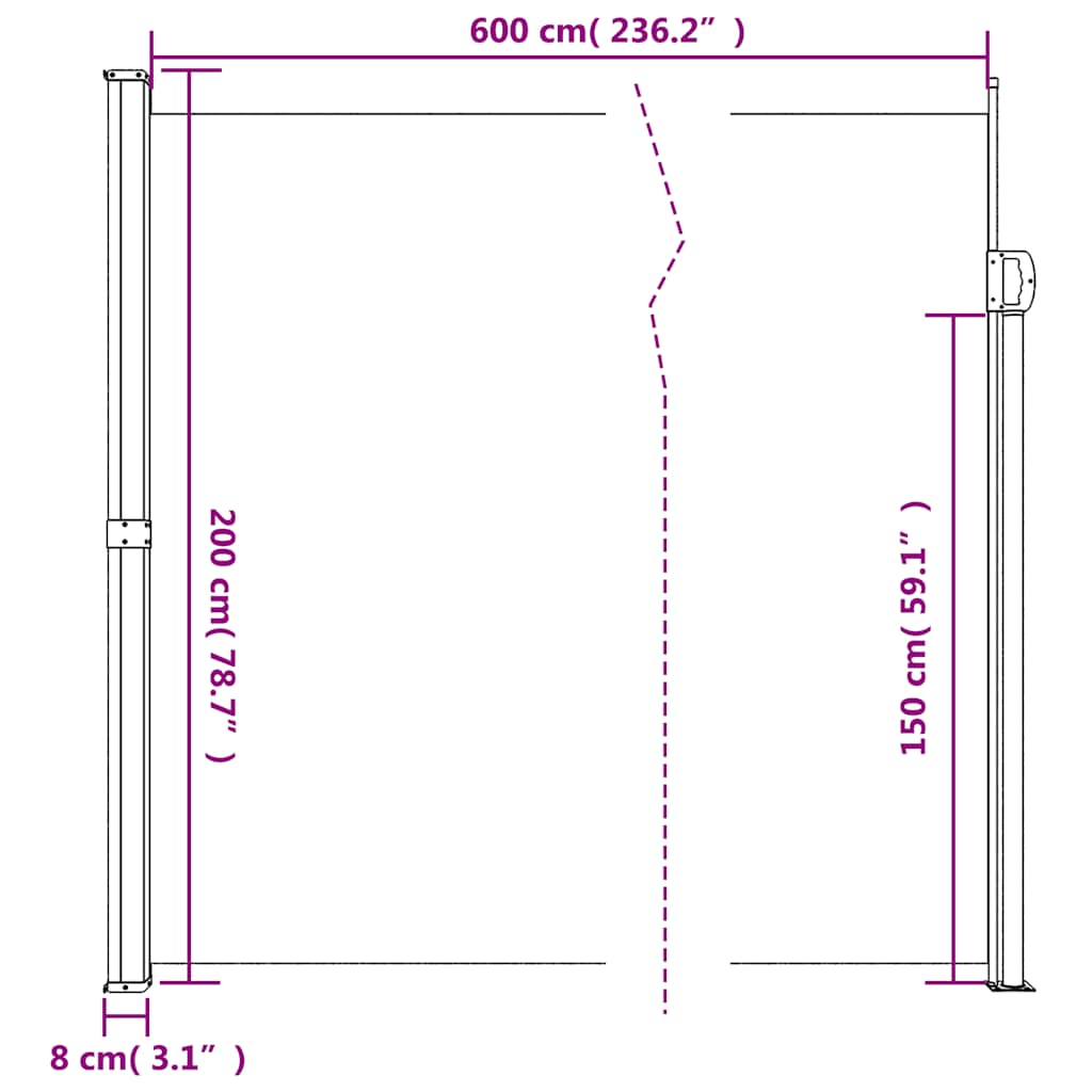 vidaXL Σκίαστρο Πλαϊνό Συρόμενο Λευκό 200 x 600 εκ.