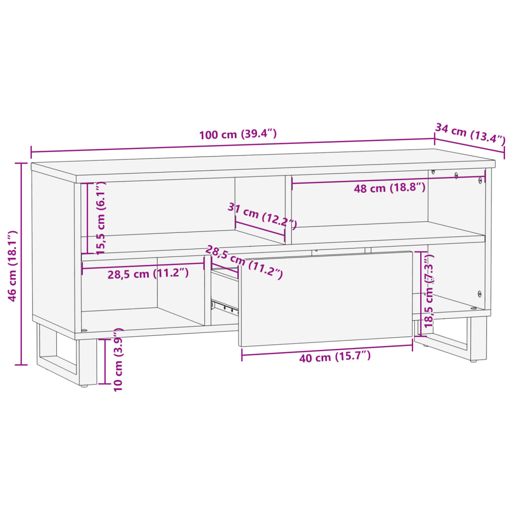vidaXL Έπιπλο Τηλεόρασης 100x34x46 εκ. από Μασίφ Ξύλο Μάνγκο