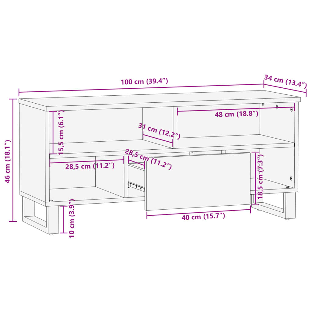 vidaXL Έπιπλο Τηλεόρασης 100x34x46 εκ. από Μασίφ Ξύλο Ακακίας