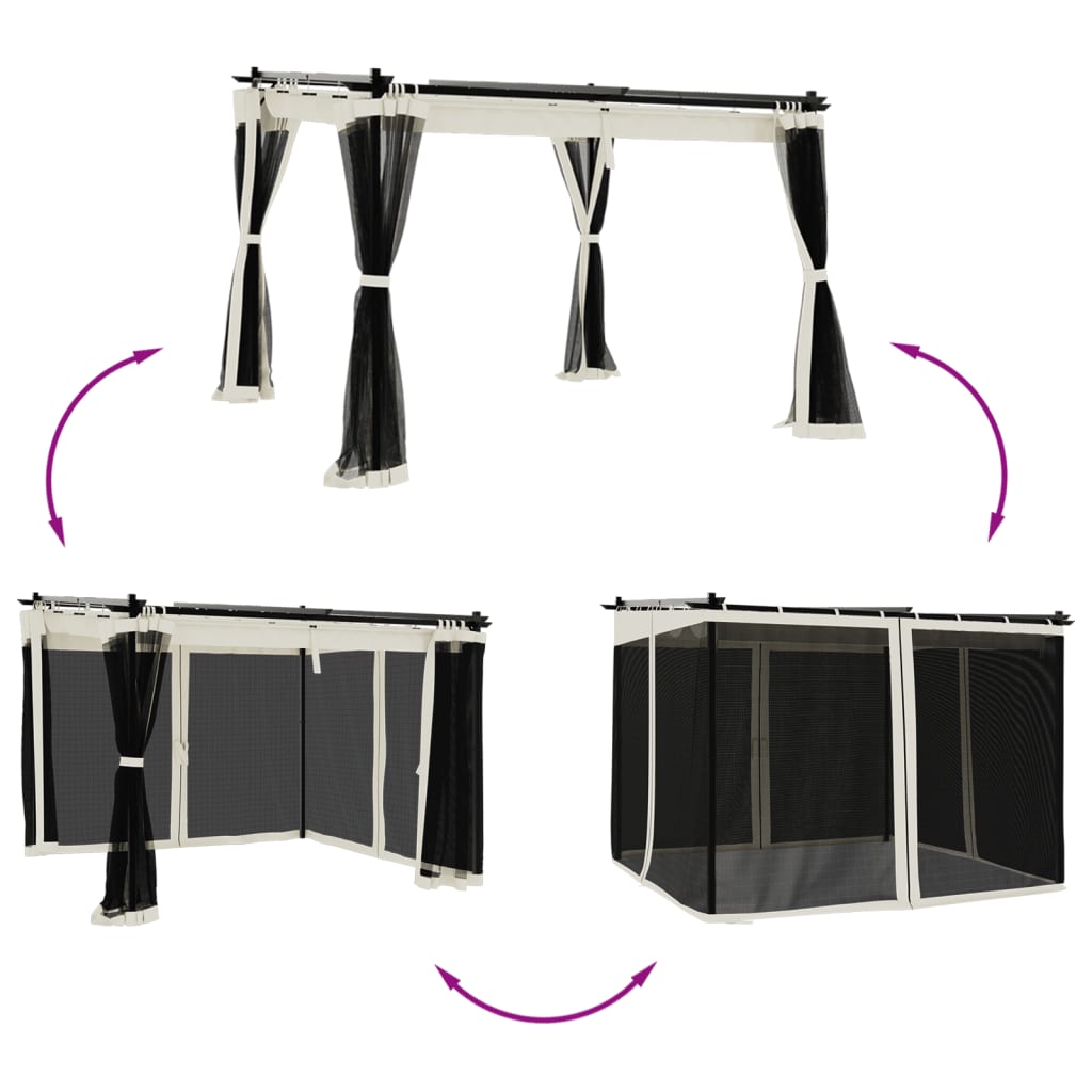 vidaXL Κιόσκι με Τοίχους από Δίχτυ Κρεμ 3x3 μ. από Ατσάλι