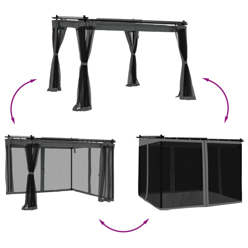 vidaXL Κιόσκι με Τοίχους από Δίχτυ Ανθρακί 3x3 μ. από Ατσάλι