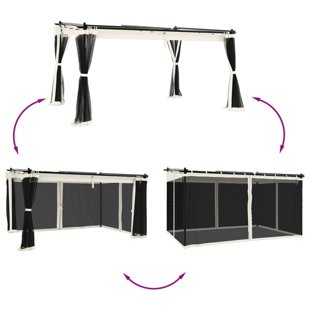 vidaXL Κιόσκι με Τοίχους από Δίχτυ Κρεμ 4x3 μ. από Ατσάλι