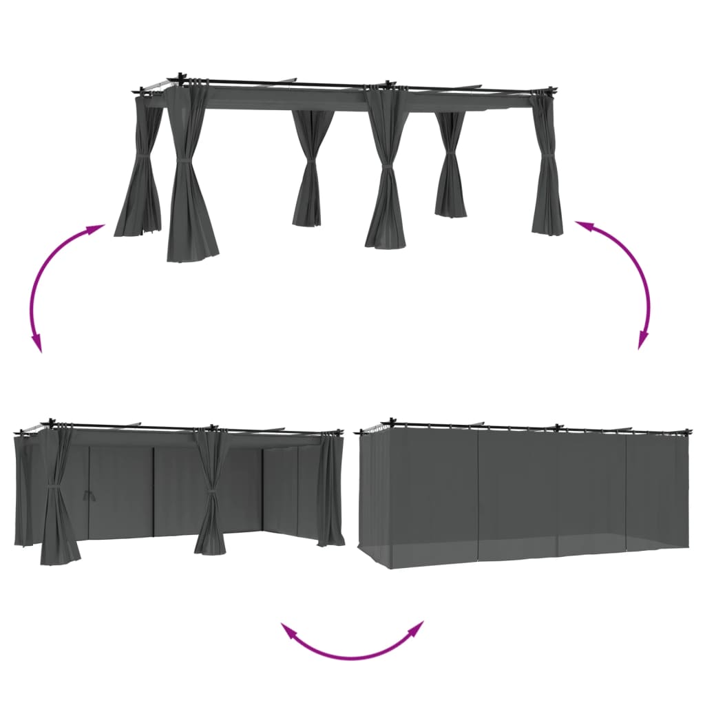 vidaXL Κιόσκι με Κουρτίνες Ανθρακί 6x3 μ. Ατσάλινο