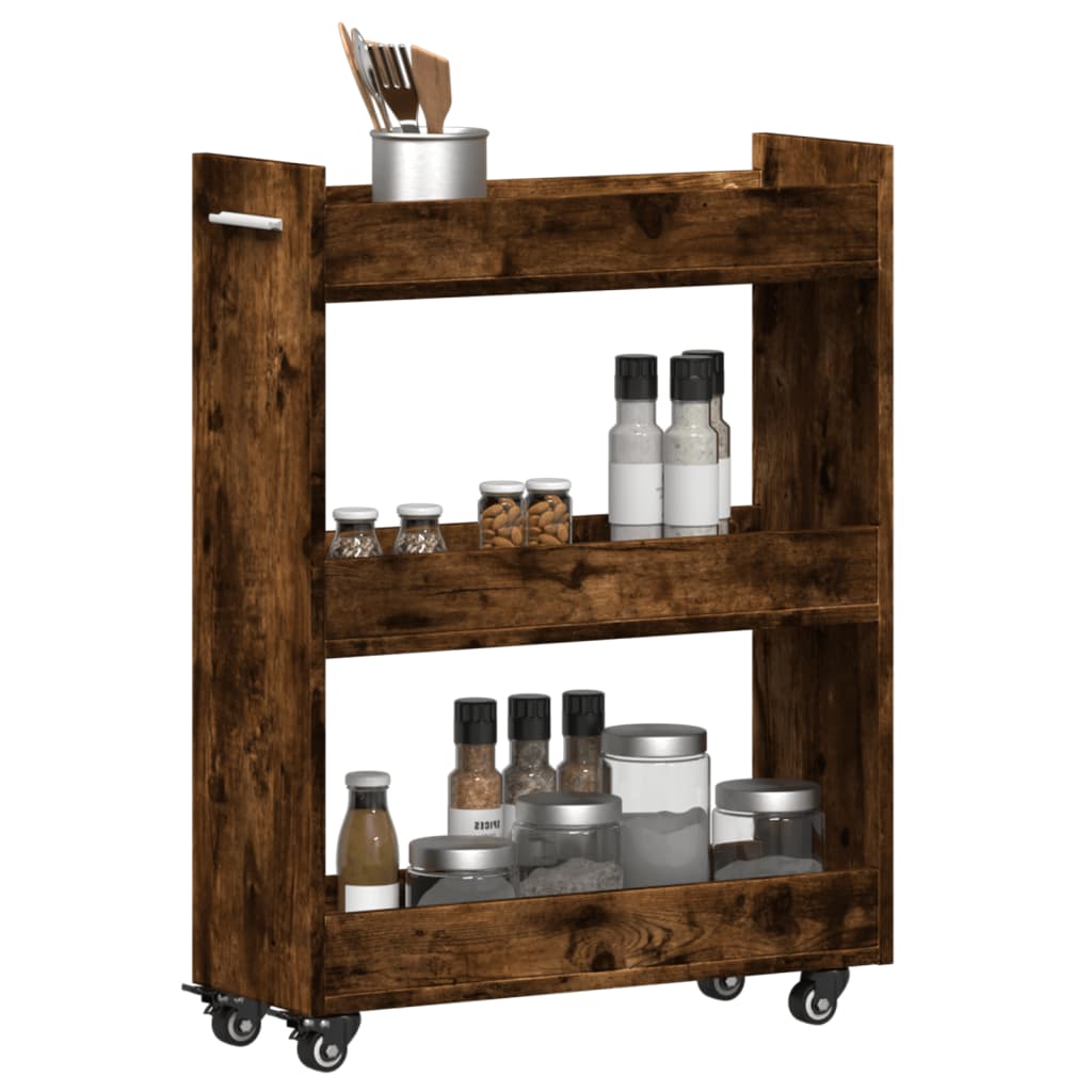 vidaXL Έπιπλο με Ρόδες Καπνιστή Δρυς 60x22x79 εκ. Επεξεργασμένο Ξύλο