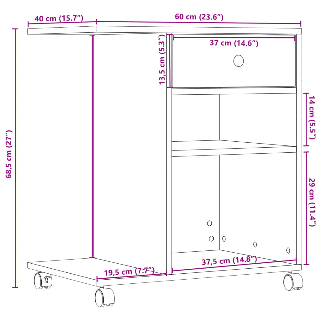 vidaXL Βάση Εκτυπωτή με Ρόδες Sonoma Δρυς 60x40x68,5 εκ.