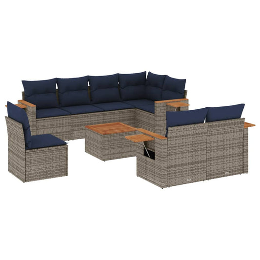 vidaXL Σετ Σαλονιού Κήπου 9 τεμ. Γκρι Συνθετικό Ρατάν με Μαξιλάρια