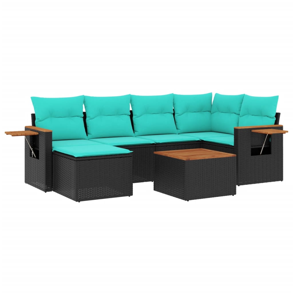 vidaXL Καναπές Σετ 7 Τεμαχίων Μαύρο Συνθετικό Ρατάν με Μαξιλάρια