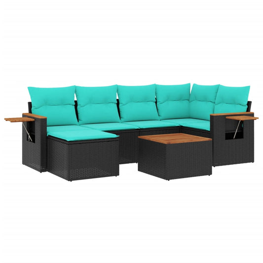 vidaXL Καναπές Σετ 7 Τεμαχίων Μαύρο Συνθετικό Ρατάν με Μαξιλάρια