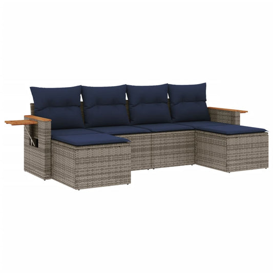 vidaXL Σαλόνι Κήπου 6 Τεμαχίων από Γκρι Συνθετικό Ρατάν με Μαξιλάρια