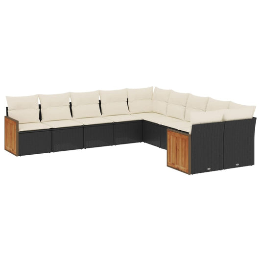 vidaXL Σαλόνι Κήπου Σετ 10 Τεμαχίων Μαύρο Συνθετικό Ρατάν με Μαξιλάρια