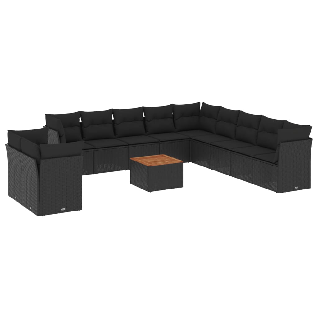 vidaXL Σαλόνι Κήπου 12 Τεμαχίων Μαύρο Συνθετικό Ρατάν με Μαξιλάρια