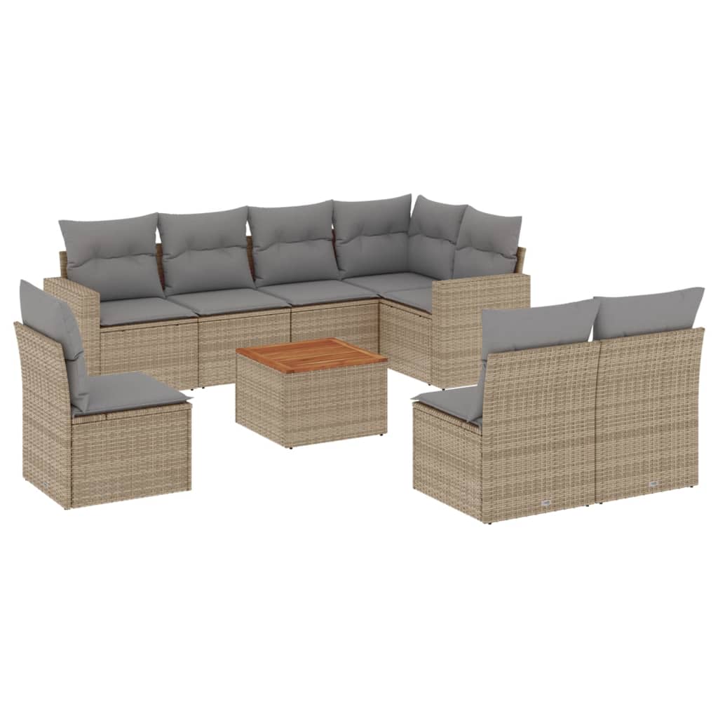 vidaXL Σαλόνι Κήπου Σετ 9 τεμ. Μπεζ Συνθετικό Ρατάν με Μαξιλάρια