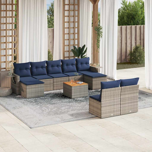 vidaXL Σετ Καναπέδων Κήπου 10 Τεμαχίων με Μαξιλάρια Γκρι από Συνθετικό Ρατάν