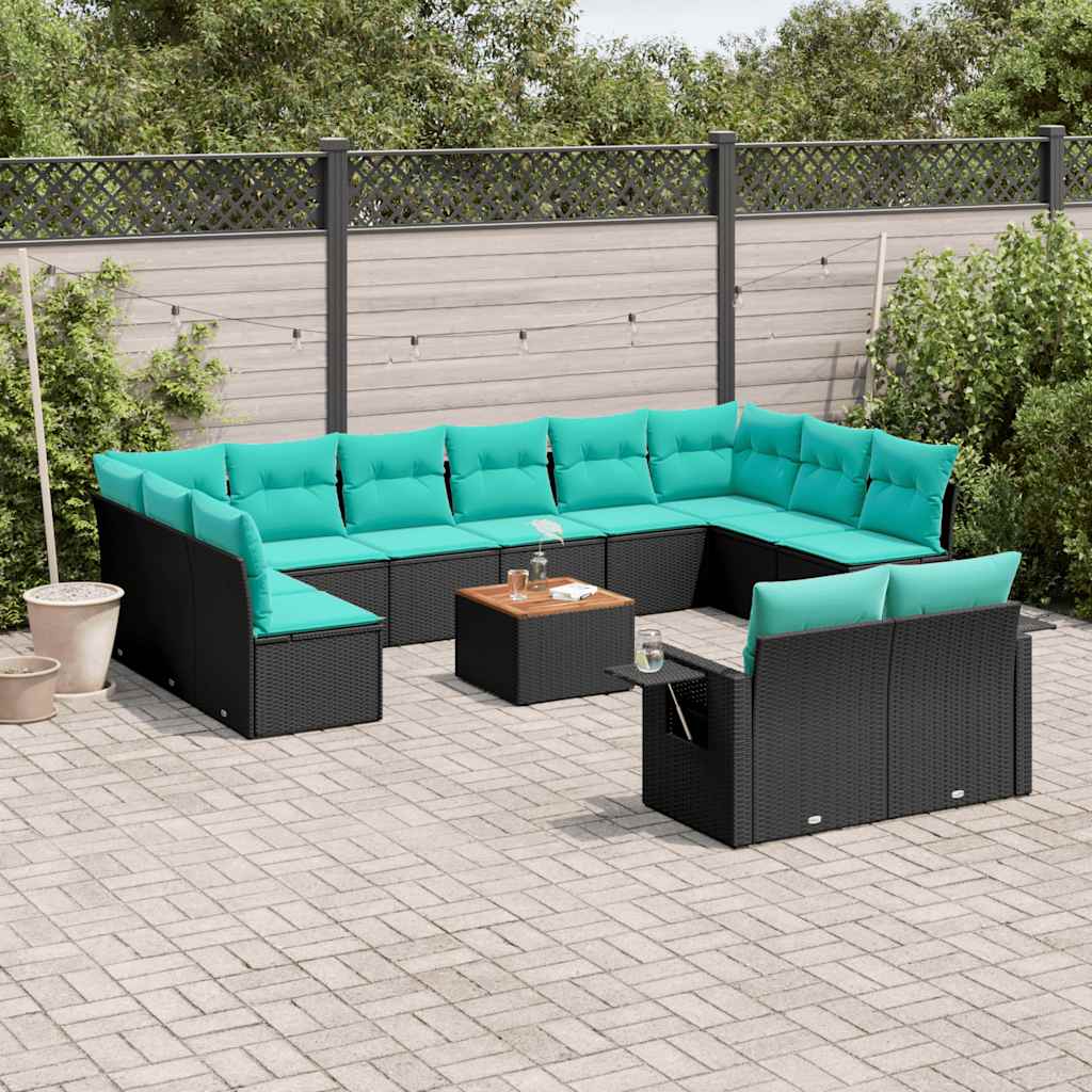 vidaXL Σετ Καναπέδων Κήπου 13 Τεμαχίων με Μαξιλάρια από Μαύρο Συνθετικό Ρατάν