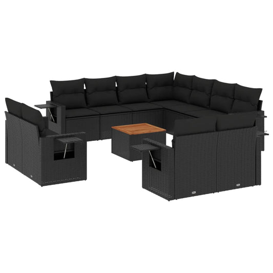 vidaXL Σαλόνι Κήπου 12 Τεμαχίων Μαύρο Συνθετικό Ρατάν με Μαξιλάρια