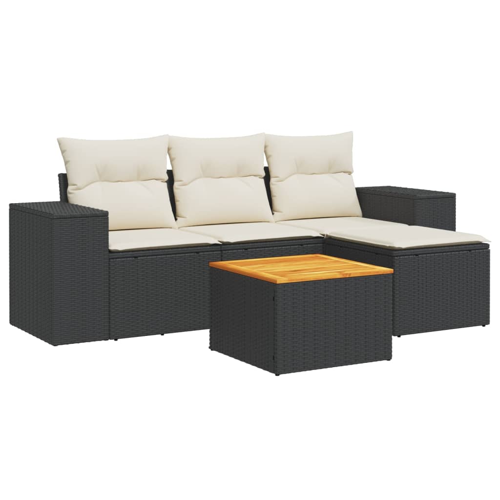 vidaXL Σετ Καναπέ Κήπου 5 Τεμαχίων Μαύρο Συνθετικό Ρατάν με Μαξιλάρια