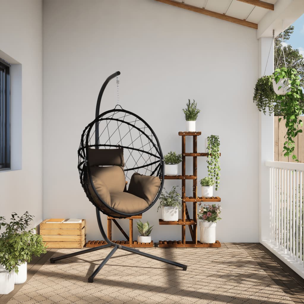 vidaXL Πολυθρόνα Egg Κρεμαστή με Βάση Taupe Συνθ. Ρατάν / Ατσάλι