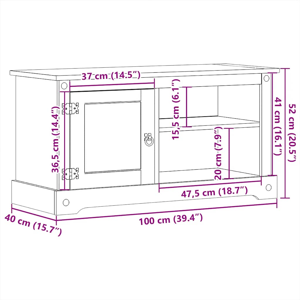 vidaXL Έπιπλο Τηλεόρασης Corona 100x40x52 εκ. από Μασίφ Ξύλο Πεύκου