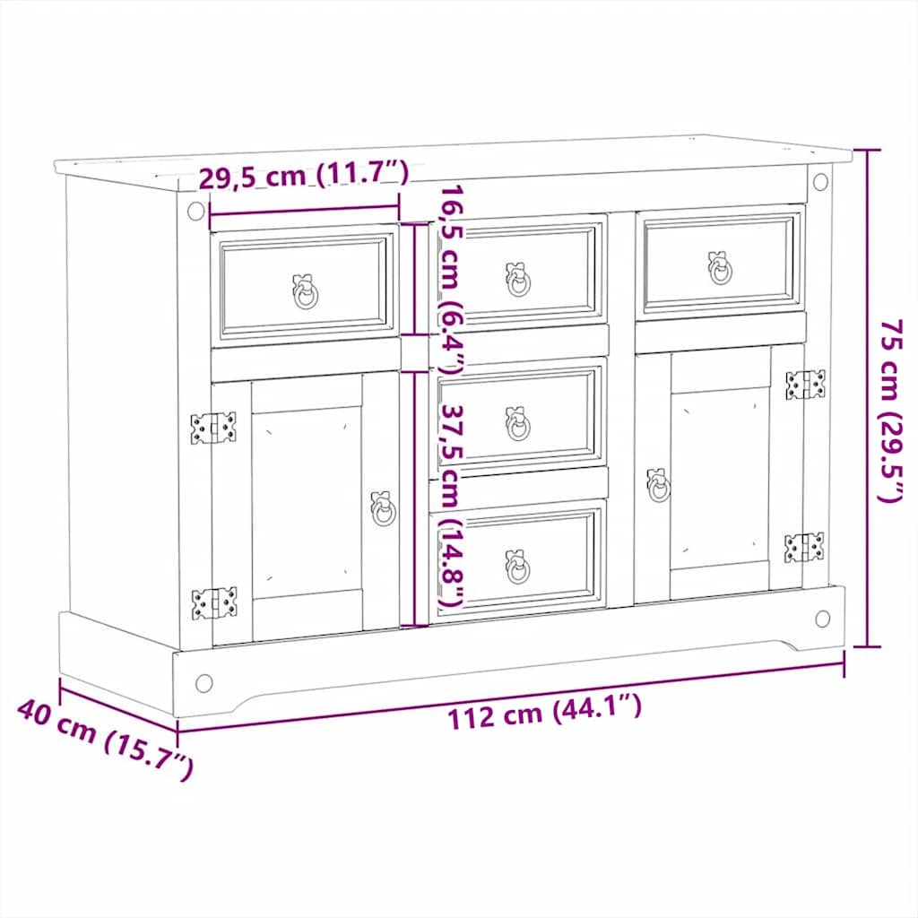 vidaXL Ντουλάπι Corona 112 x 40 x 75 εκ. από Μασίφ Ξύλο Πεύκου