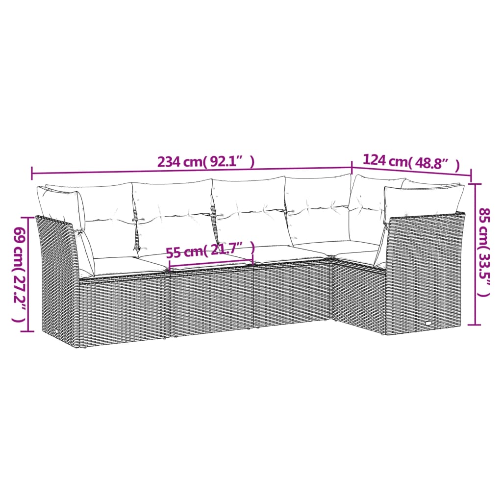 vidaXL Σετ Καναπέ Κήπου 5 τεμ. Μπεζ Συνθετικό Ρατάν με Μαξιλάρια