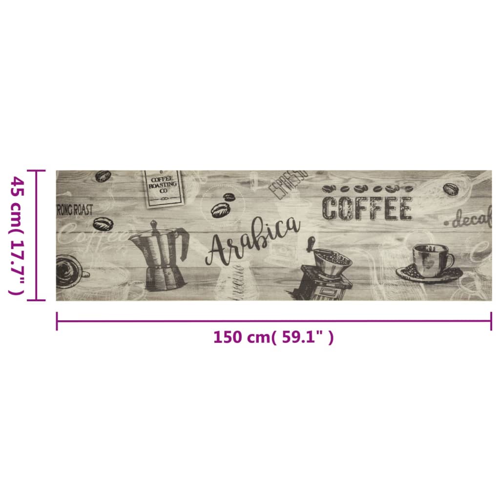 vidaXL Χαλί Κουζίνας Πλενόμενο Γκρι Επιγραφή Coffee 45x150 εκ. Βελούδο