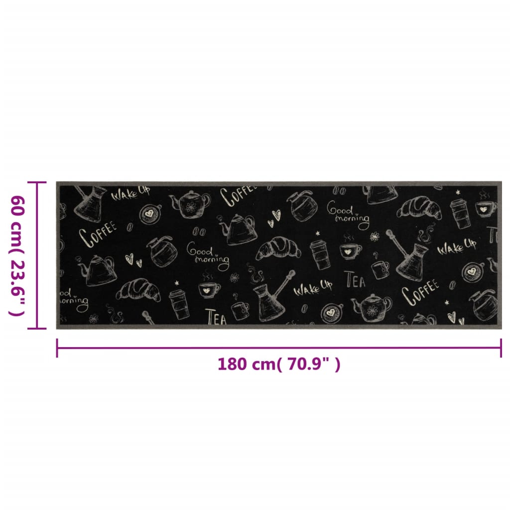 vidaXL Χαλί Κουζίνας Πλενόμενο Μαύρο Επιγρ. Morning 60x180 εκ. Βελούδο