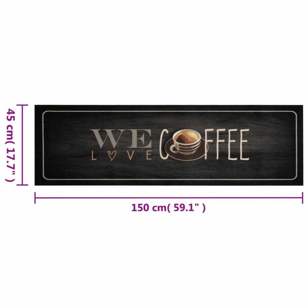 vidaXL Χαλί Κουζίνας Πλενόμενο Επιγραφή Coffee 45x150 εκ. Βελούδο