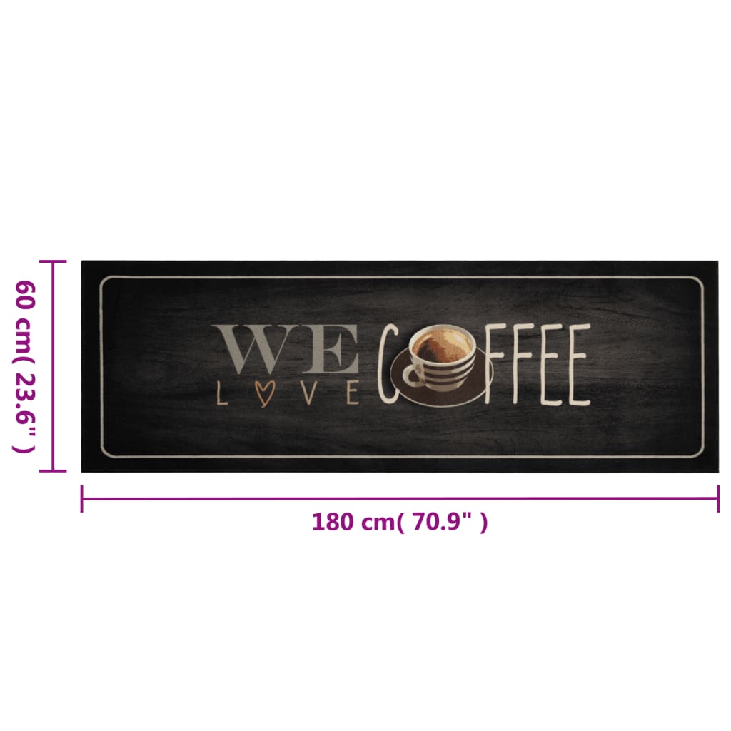 vidaXL Χαλί Κουζίνας Πλενόμενο Επιγραφή Coffee 60x180 εκ. Βελούδο