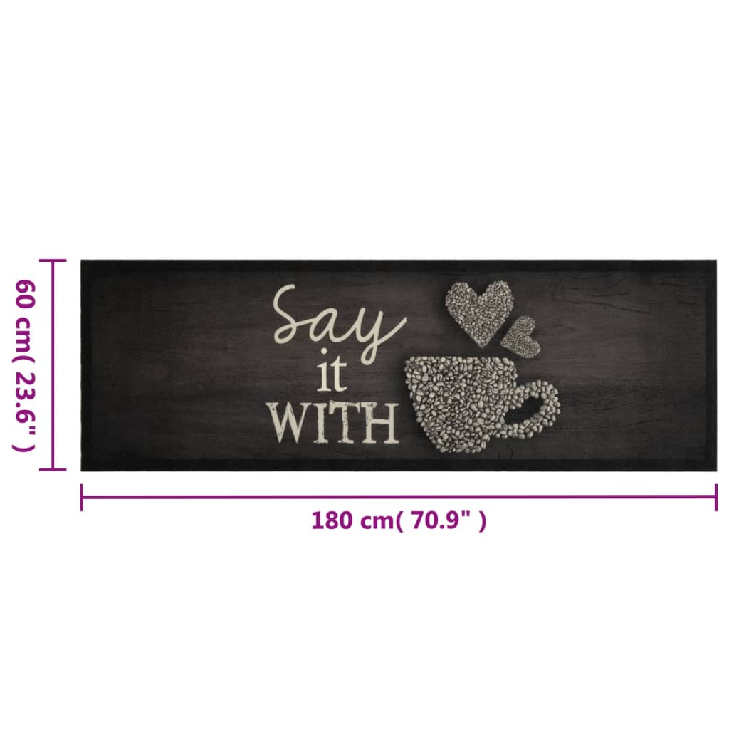 vidaXL Χαλί Κουζίνας Πλενόμενο Μαύρο Επιγραφή Cup 60x180 εκ. Βελούδο