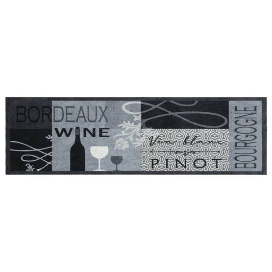 vidaXL Χαλί Κουζίνας Πλενόμενο Γκρι Επιγραφή Wine 45x150 εκ. Βελούδο