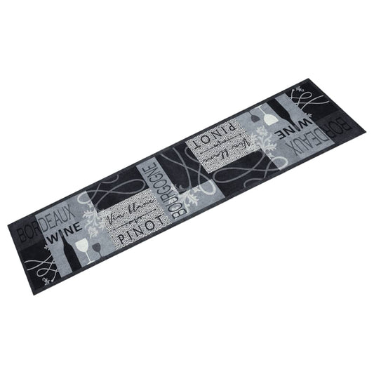 vidaXL Χαλί Κουζίνας Πλενόμενο Γκρι Επιγραφή Wine 60x300 εκ. Βελούδο
