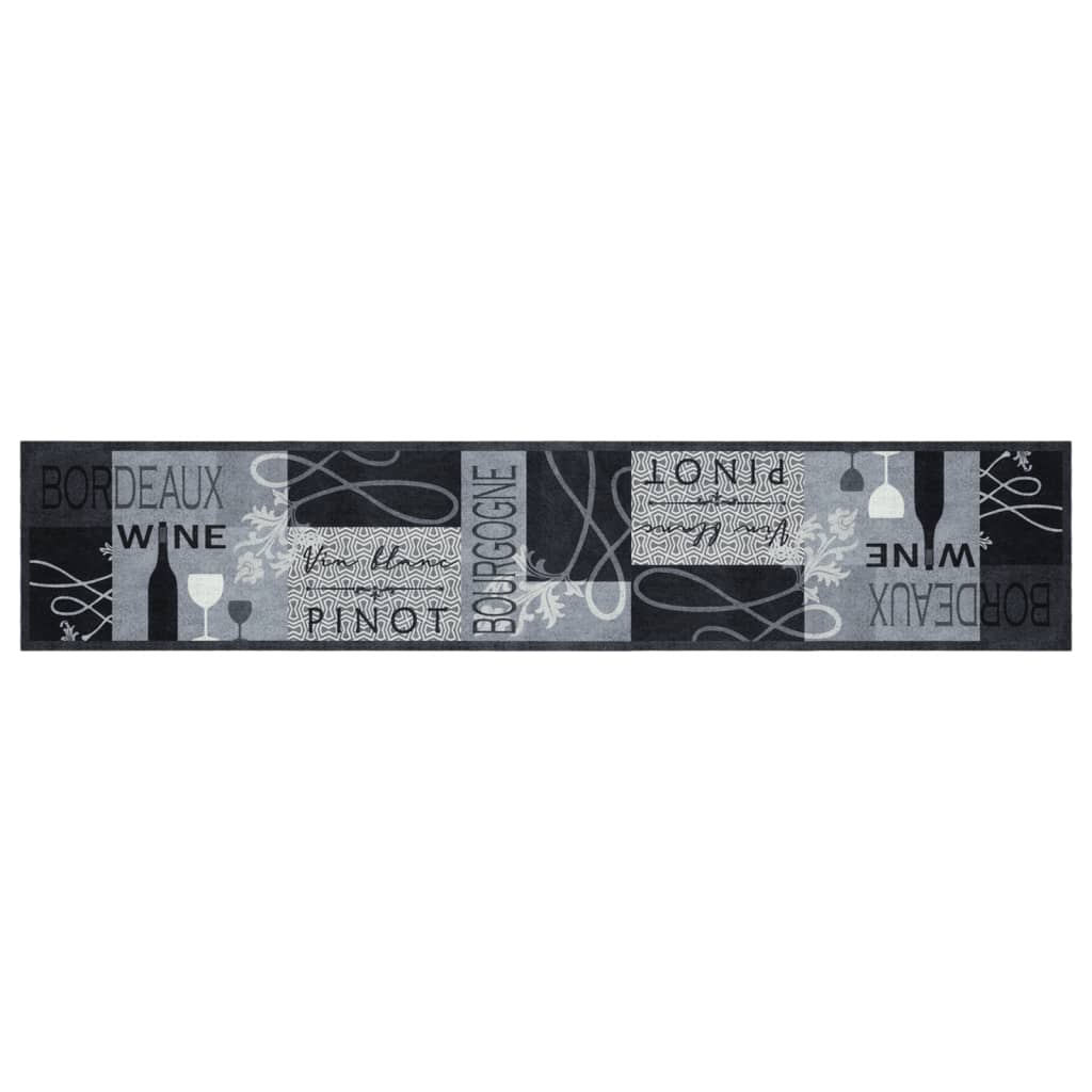 vidaXL Χαλί Κουζίνας Πλενόμενο Γκρι Επιγραφή Wine 60x300 εκ. Βελούδο