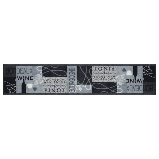 vidaXL Χαλί Κουζίνας Πλενόμενο Γκρι Επιγραφή Wine 60x300 εκ. Βελούδο