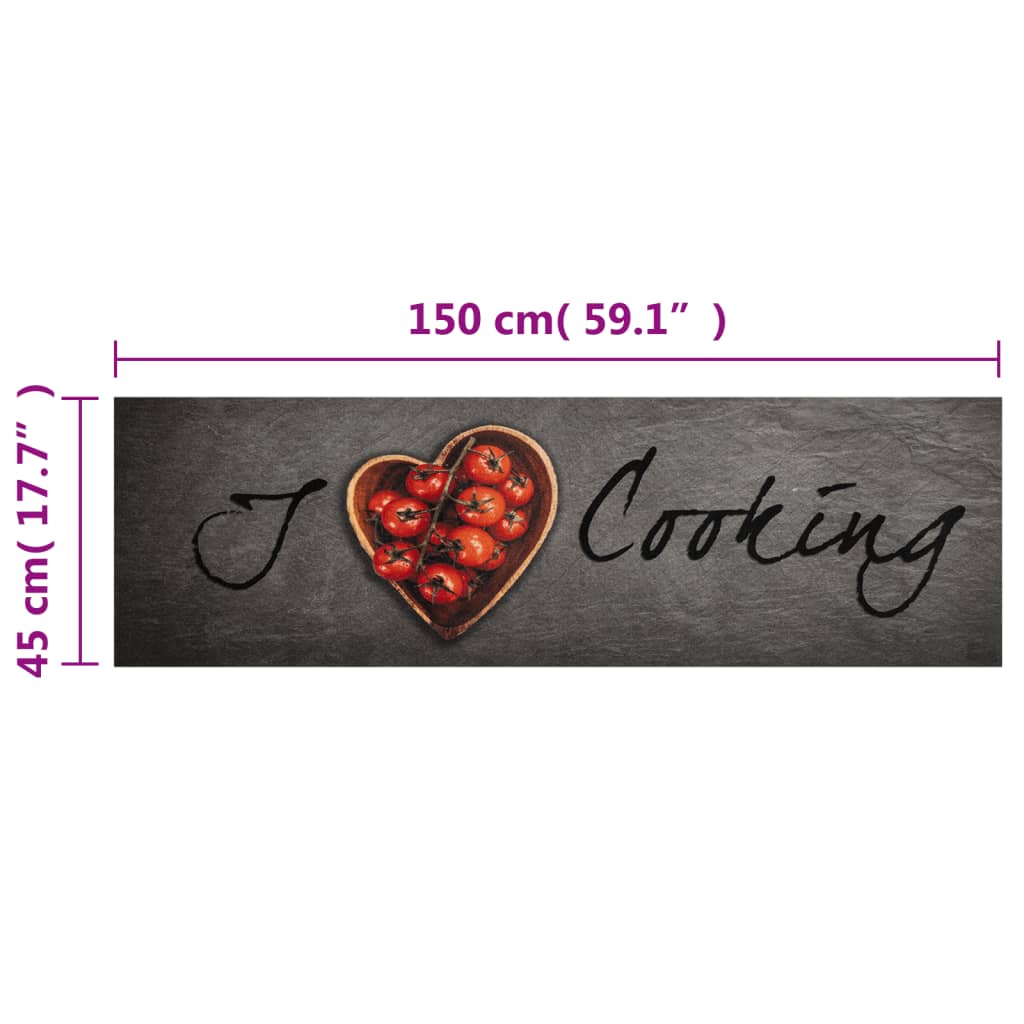 vidaXL Χαλί Κουζίνας Πλενόμενο Επιγραφή Cooking 45x150 εκ. Βελούδο
