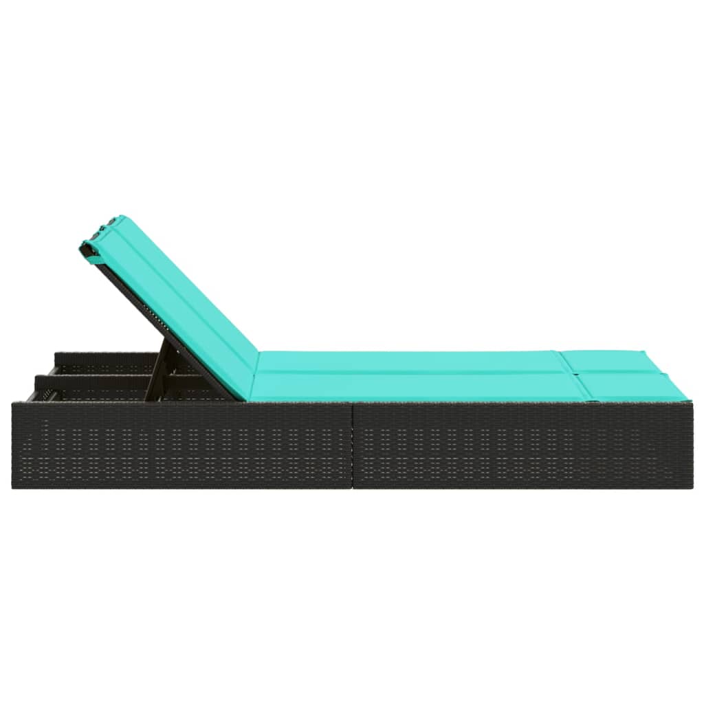 vidaXL Διπλή Ξαπλώστρα με Μαξιλάρια από Μαύρο Συνθετικό Ρατάν