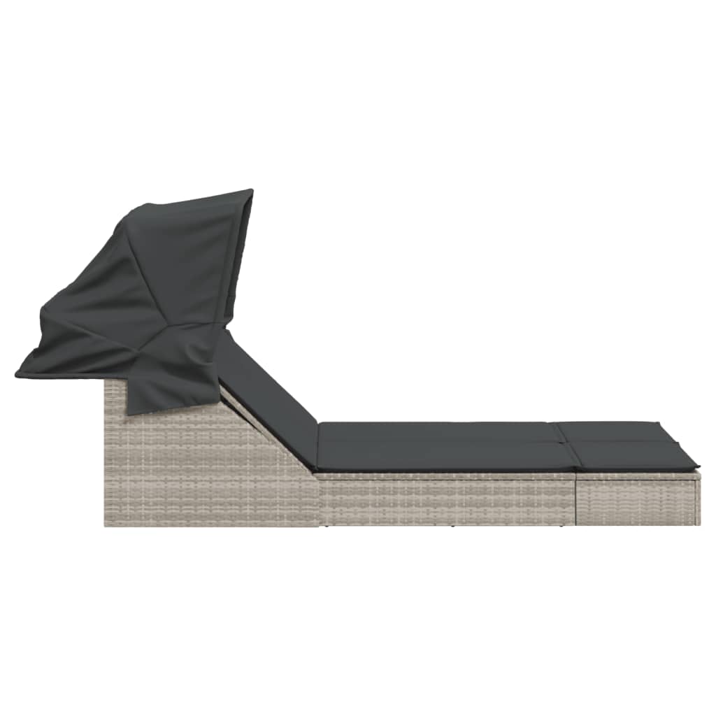vidaXL Ξαπλώστρα Διπλή Αν. Γκρι Συνθετικό Ρατάν Σκίαστρο και Μαξιλάρια