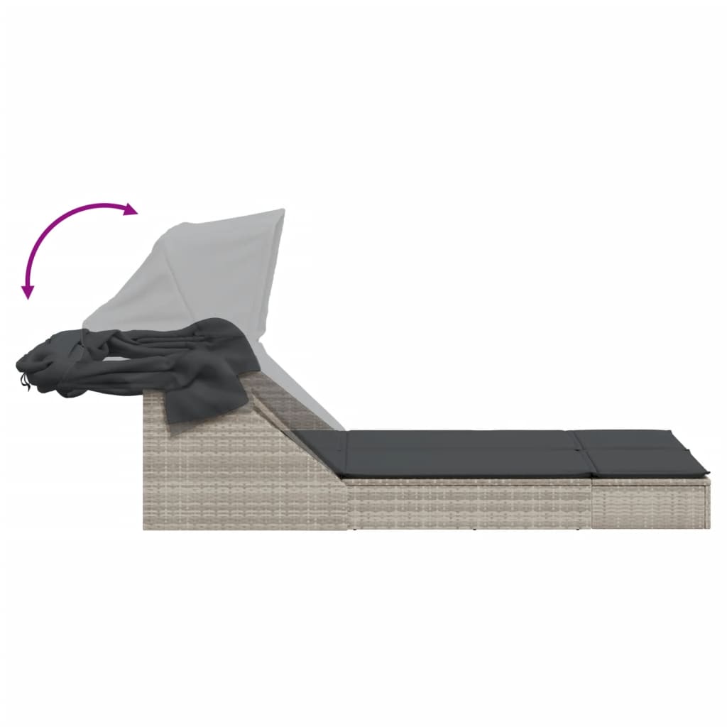 vidaXL Ξαπλώστρα Διπλή Αν. Γκρι Συνθετικό Ρατάν Σκίαστρο και Μαξιλάρια