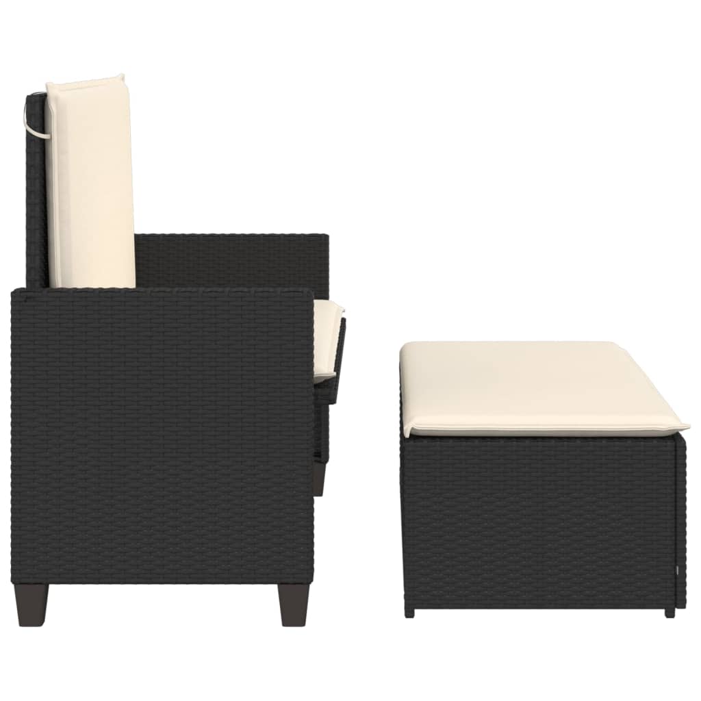 vidaXL Πάγκος Κήπου Μαύρος από Συνθετικό Ρατάν με Υποπόδιο/Μαξιλάρια