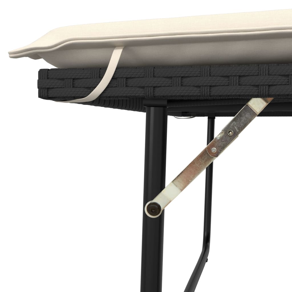 vidaXL Πάγκος Κήπου Μαύρος από Συνθετικό Ρατάν με Υποπόδιο/Μαξιλάρια