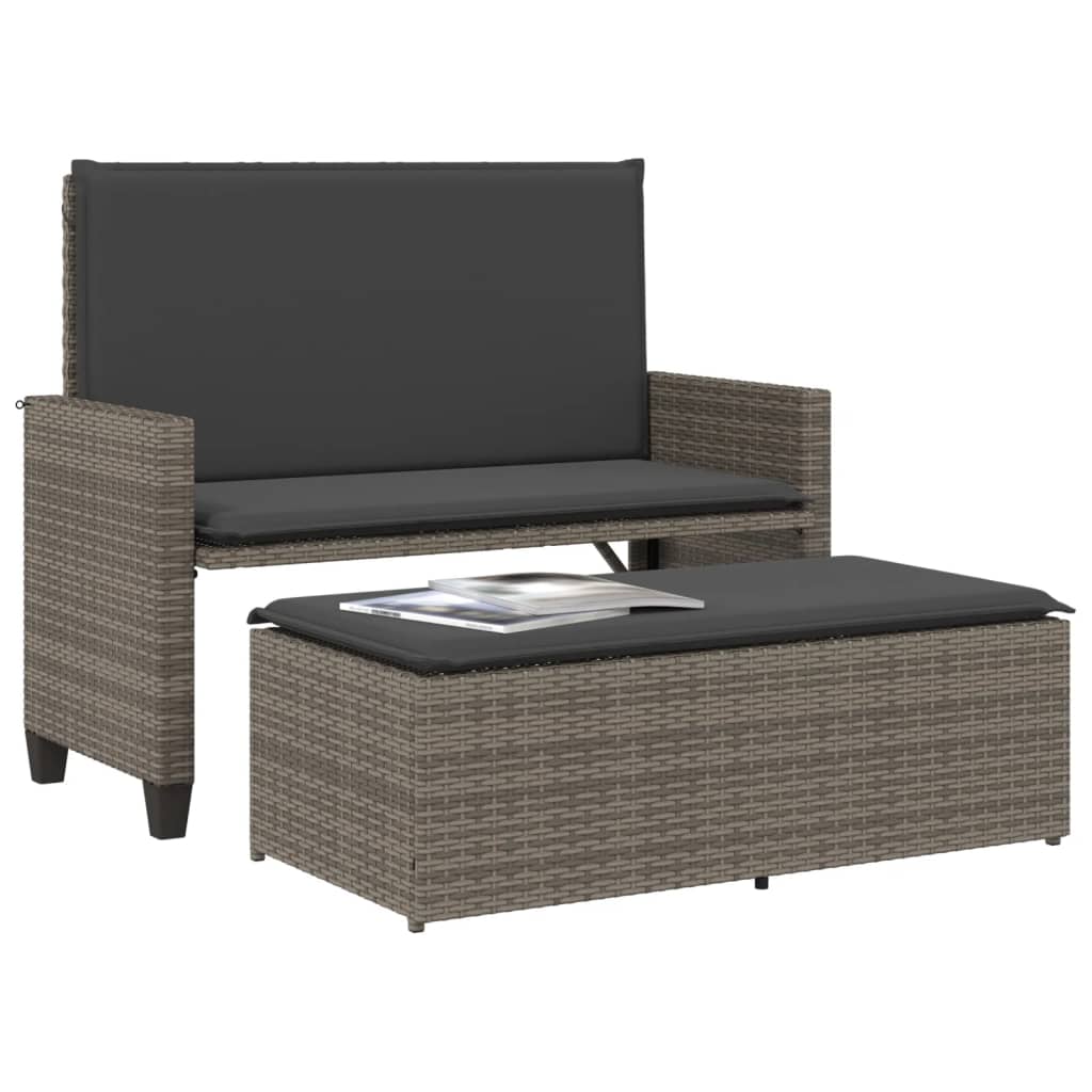 vidaXL Πάγκος Κήπου Γκρι από Συνθετικό Ρατάν με Υποπόδιο/Μαξιλάρια