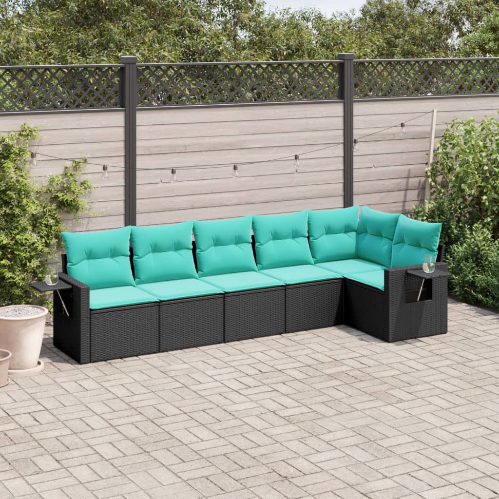 vidaXL Σετ Καναπέδων Κήπου 6 Τεμαχίων με Μαξιλάρια από Μαύρο Συνθετικό Ρατάν