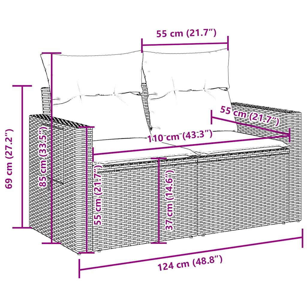 vidaXL Σαλόνι Κήπου Σετ 8 Τεμαχίων Καφέ Συνθετικό Ρατάν με Μαξιλάρια