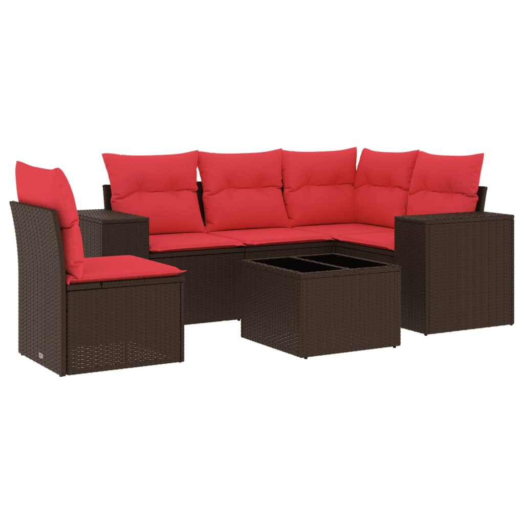 vidaXL Σετ Καναπέδων Κήπου 6 Τεμαχίων με Μαξιλάρια από Καφέ Συνθετικό Ρατάν