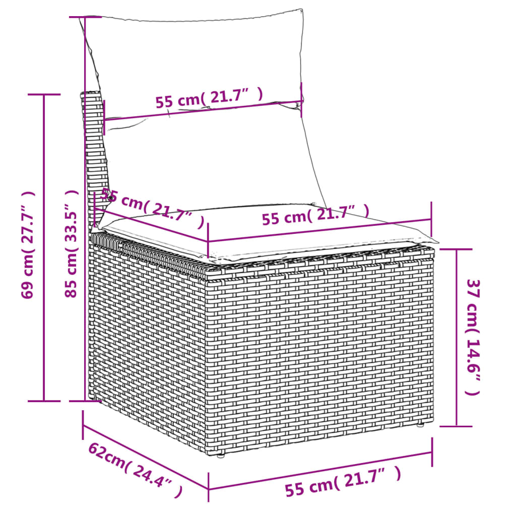 vidaXL Σετ Καναπέδων Κήπου 10 Τεμαχίων με Μαξιλάρια Γκρι από Συνθετικό Ρατάν