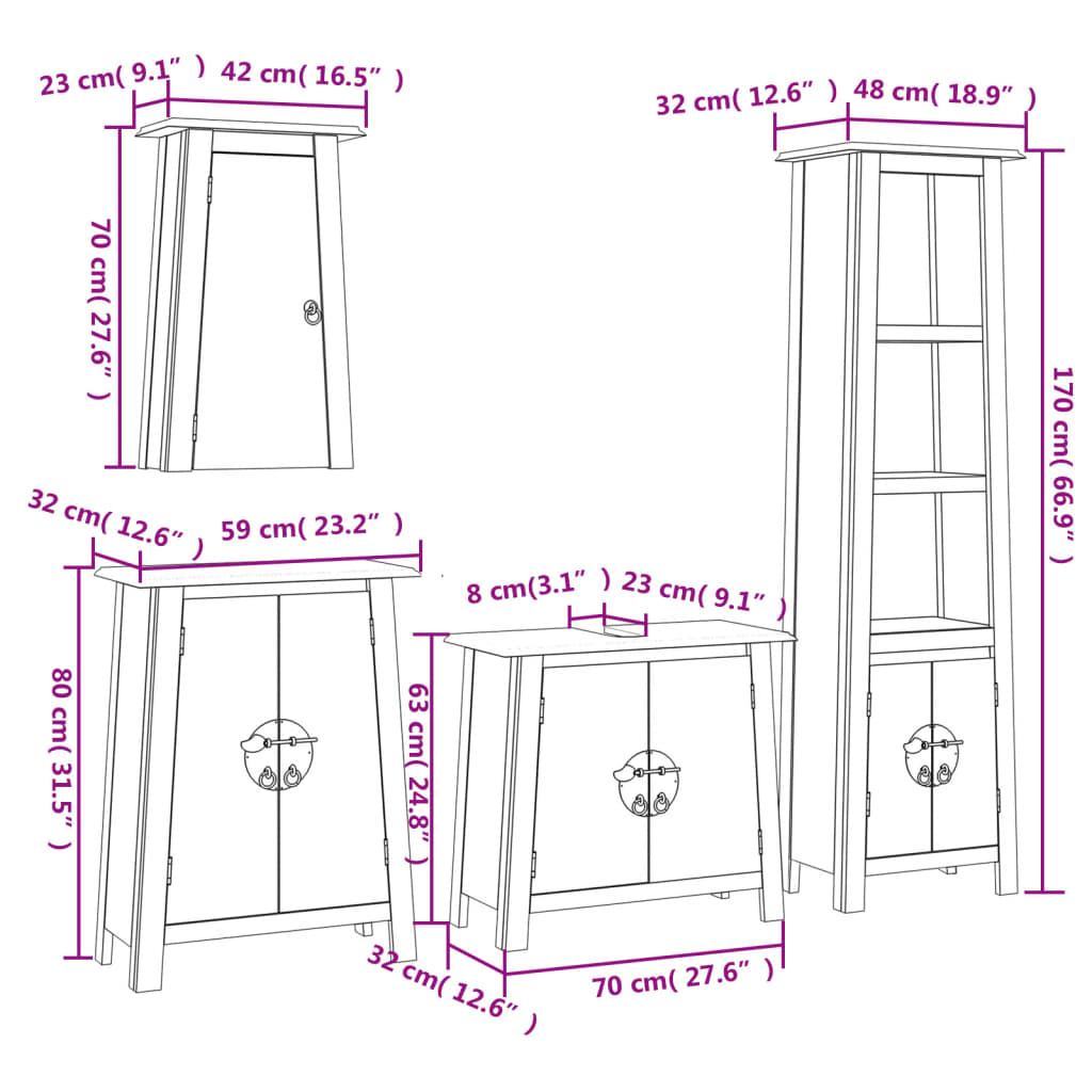 vidaXL Έπιπλα Μπάνιου Σετ 4 Τεμαχίων από Μασίφ Ξύλο Πεύκου